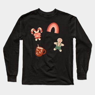 Sweet Treats Candy Cane, Gingerbread, Hot Cocoa Pattern Long Sleeve T-Shirt